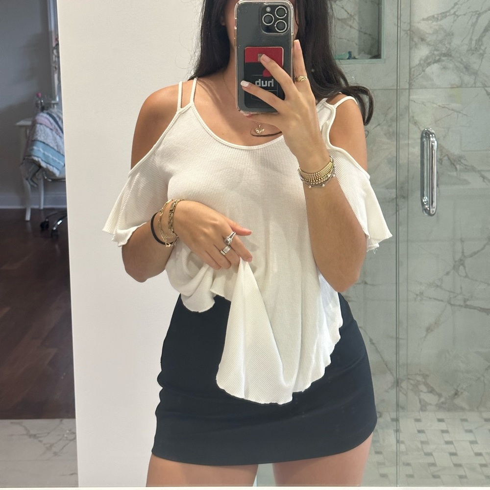 Saks Fifth open shoulder waffle tee